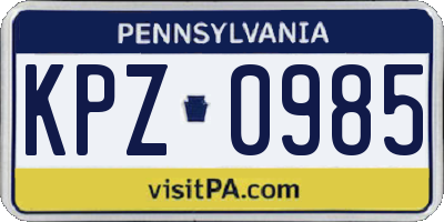 PA license plate KPZ0985