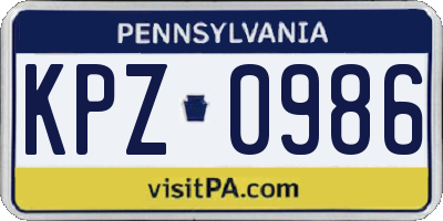 PA license plate KPZ0986