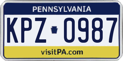 PA license plate KPZ0987