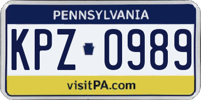 PA license plate KPZ0989