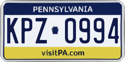 PA license plate KPZ0994