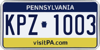PA license plate KPZ1003