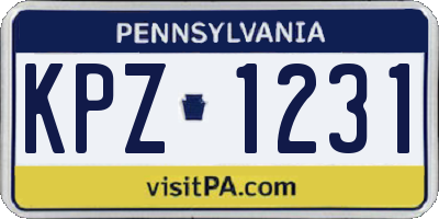 PA license plate KPZ1231
