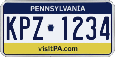 PA license plate KPZ1234