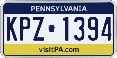 PA license plate KPZ1394