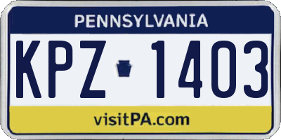 PA license plate KPZ1403