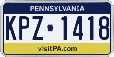 PA license plate KPZ1418