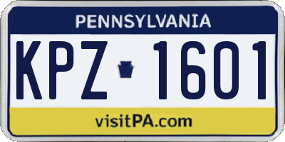 PA license plate KPZ1601
