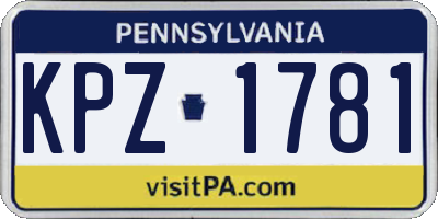 PA license plate KPZ1781