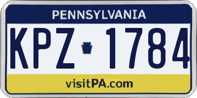PA license plate KPZ1784