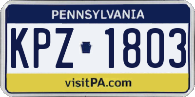 PA license plate KPZ1803