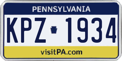 PA license plate KPZ1934