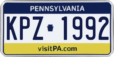 PA license plate KPZ1992