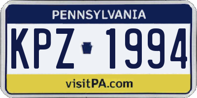 PA license plate KPZ1994