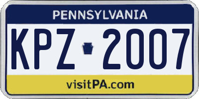 PA license plate KPZ2007