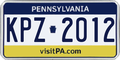 PA license plate KPZ2012