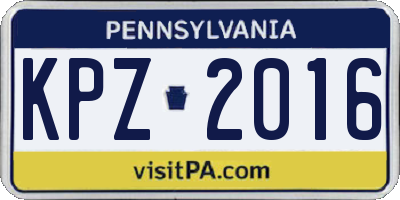 PA license plate KPZ2016