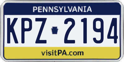 PA license plate KPZ2194