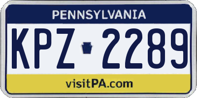 PA license plate KPZ2289