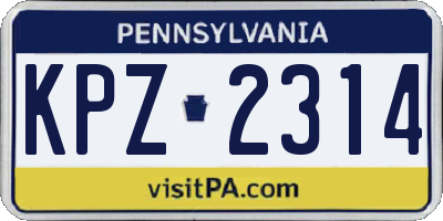 PA license plate KPZ2314