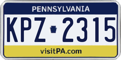 PA license plate KPZ2315
