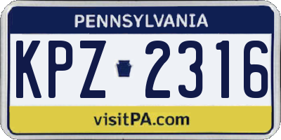 PA license plate KPZ2316