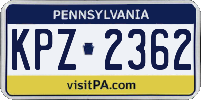 PA license plate KPZ2362