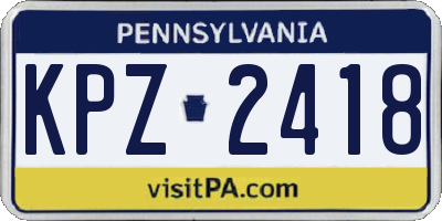 PA license plate KPZ2418