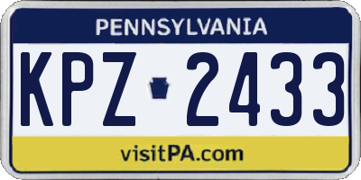 PA license plate KPZ2433