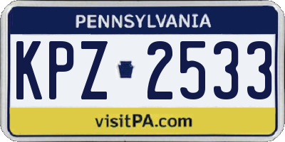 PA license plate KPZ2533