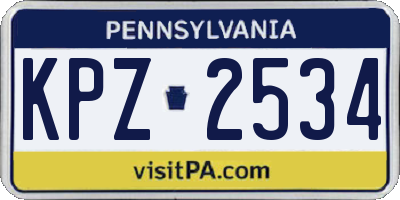 PA license plate KPZ2534