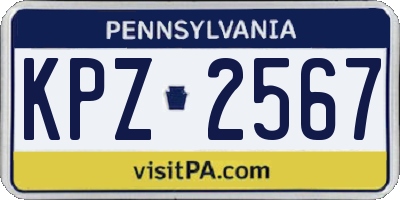PA license plate KPZ2567