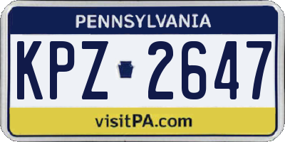 PA license plate KPZ2647
