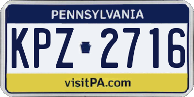 PA license plate KPZ2716