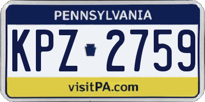 PA license plate KPZ2759