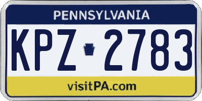 PA license plate KPZ2783