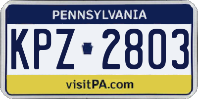PA license plate KPZ2803