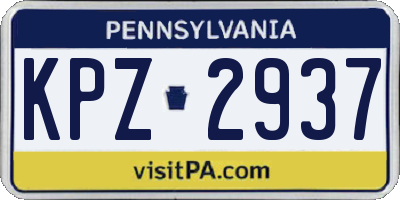 PA license plate KPZ2937