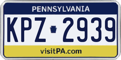 PA license plate KPZ2939