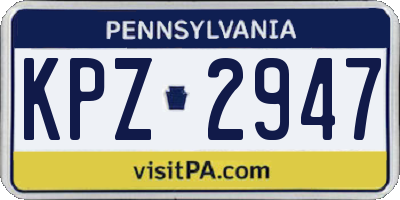 PA license plate KPZ2947