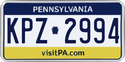 PA license plate KPZ2994