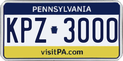 PA license plate KPZ3000
