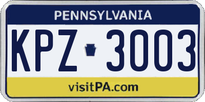 PA license plate KPZ3003