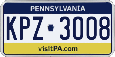PA license plate KPZ3008