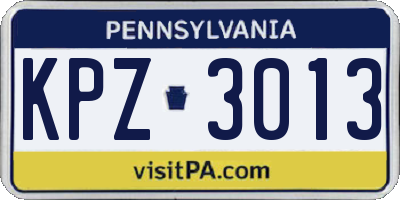 PA license plate KPZ3013