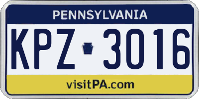 PA license plate KPZ3016