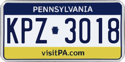 PA license plate KPZ3018