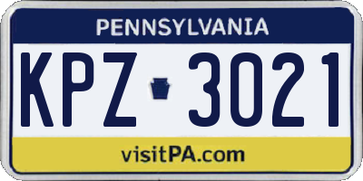 PA license plate KPZ3021