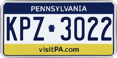 PA license plate KPZ3022