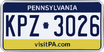 PA license plate KPZ3026